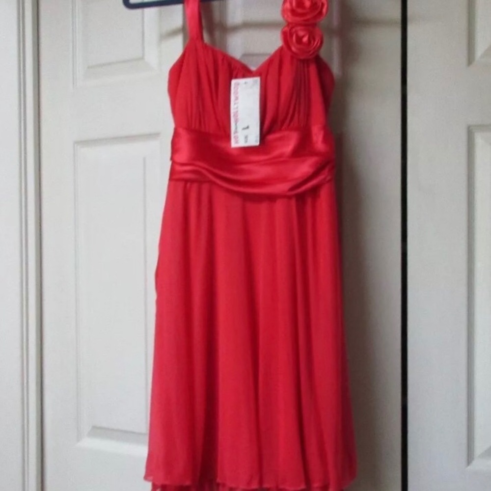 Coral wedding bridesmaids prom formal dress Sz L
